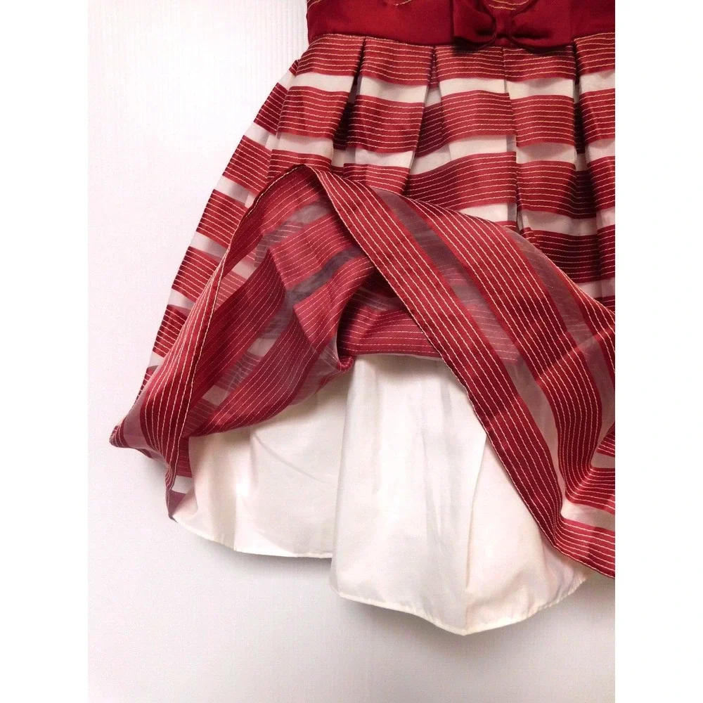 Jona Michelle Girls Size 10  Cranberry and White Striped Dress‎ Bow in front
